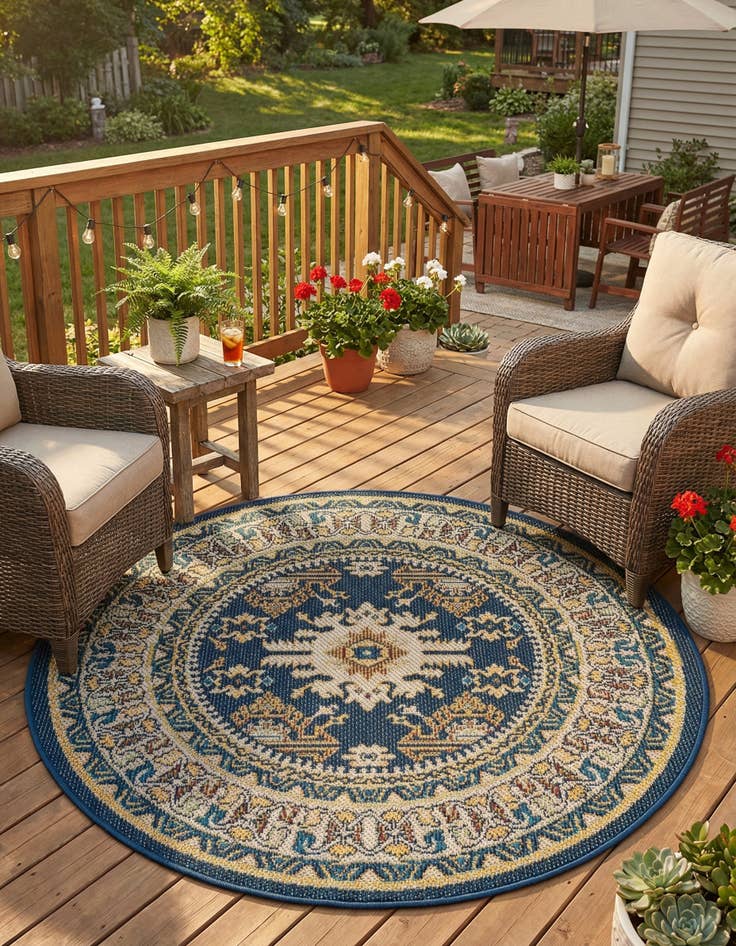 Detail image of 4' x 4'  Washable Baja Indoor / Outdoor Round Rug