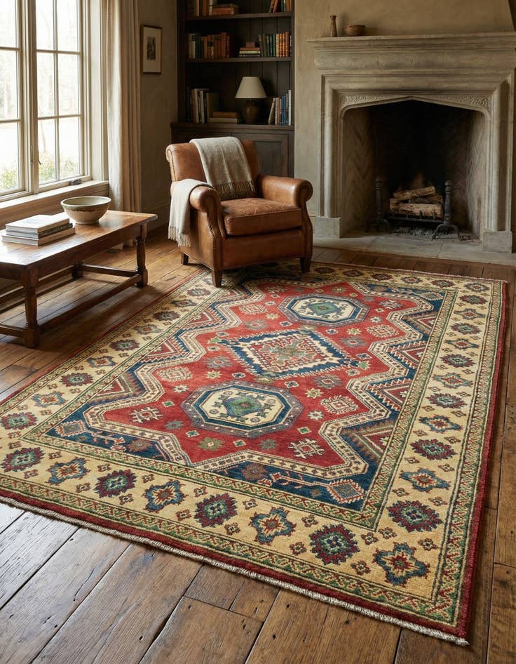 Detail image of 4' 2 x 6' 5  Hand Knotted Kazak Rug