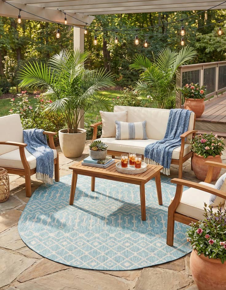 Detail image of  7' 10 x 10'  Washable Lattice Indoor / Outdoor Oval Rug