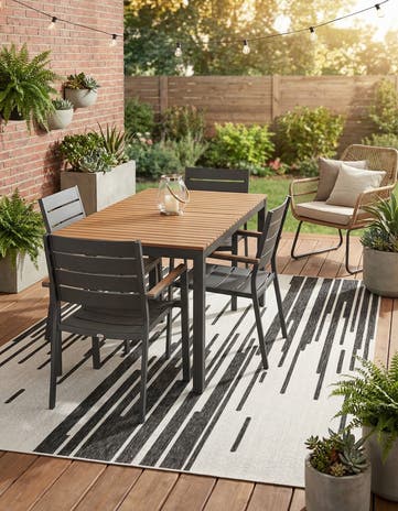 Black and White Easy-Clean Modern Indoor / Outdoor Rug