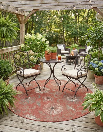 6' x 6' Easy-Clean Botanical Indoor / Outdoor Round Rug