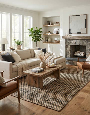 7' 10 x 10' Hand Woven Checkered Jute Wool Rug