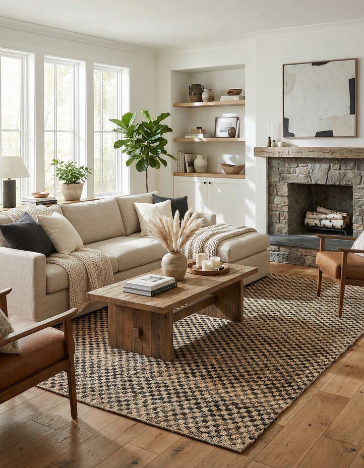 7' 10 x 10' Hand Woven Checkered Jute Wool Rug