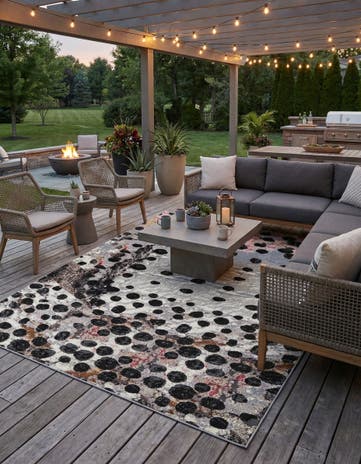 White and Black Easy-Clean Modern Indoor / Outdoor Rug