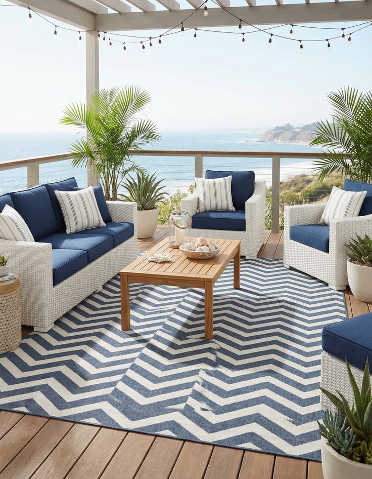 Detail image of 9' x 12'  Washable Coastal Indoor / Outdoor Rug