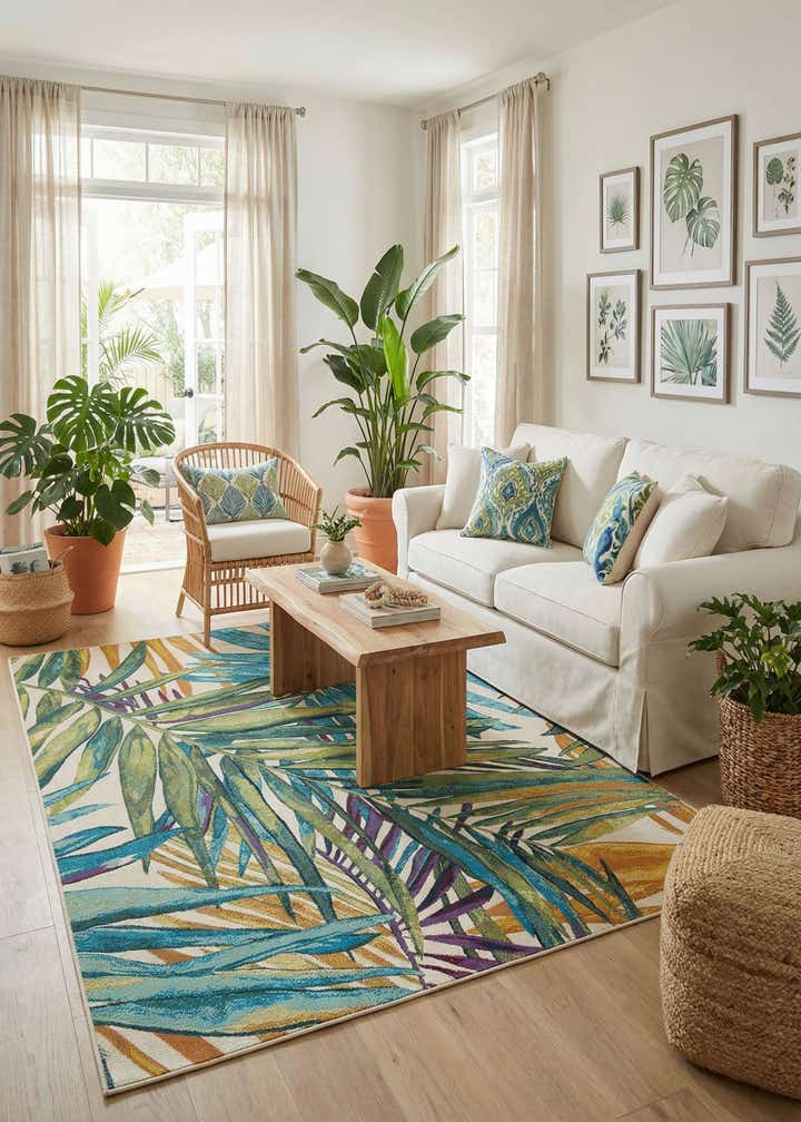 7' x 10' Easy-Clean Botanical Indoor / Outdoor Rug