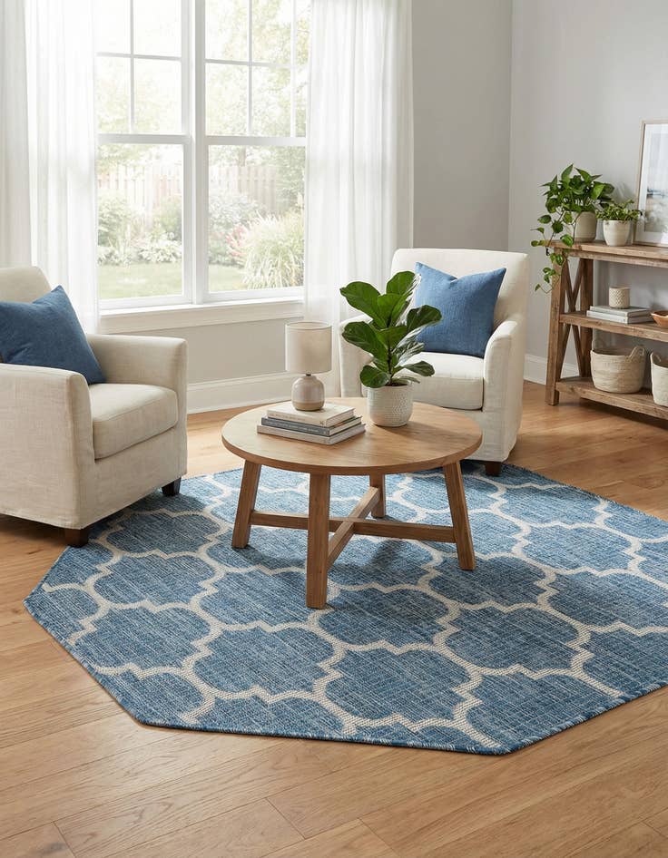 Detail image of 5' 3 x 5' 3  Washable Trellis Indoor / Outdoor Octagon Rug