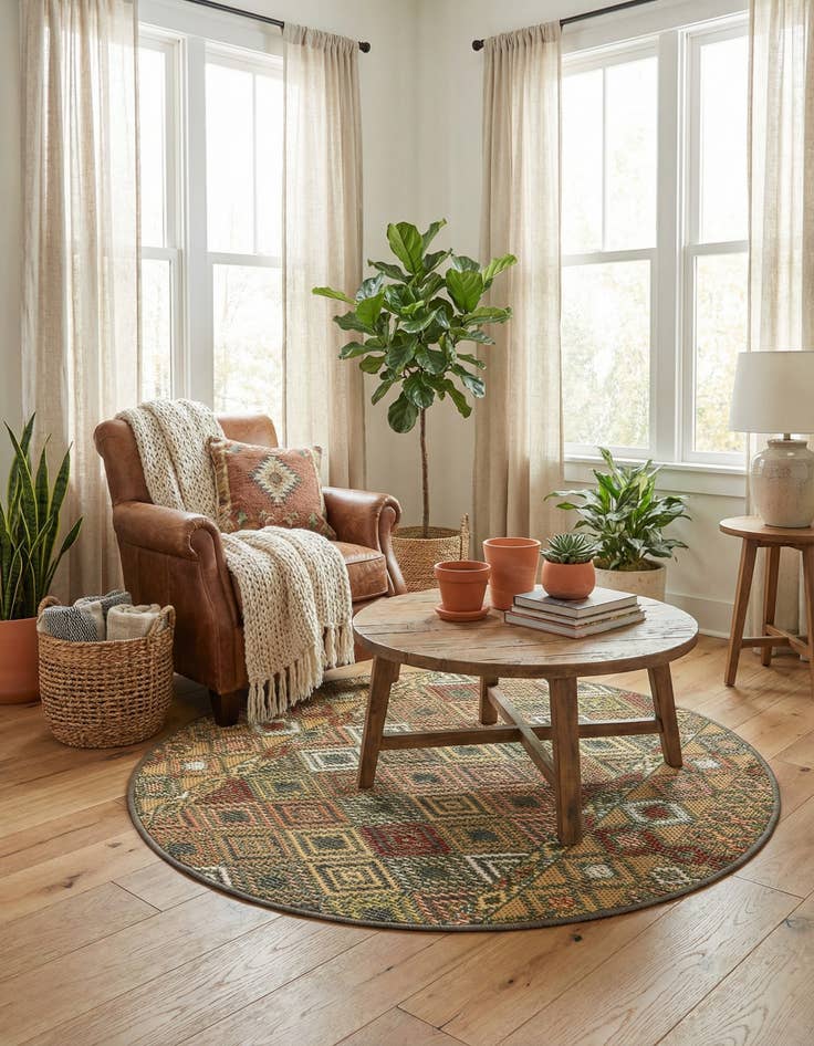 Detail image of  3' 3 x 3' 3  Washable Baja Indoor / Outdoor Round Rug