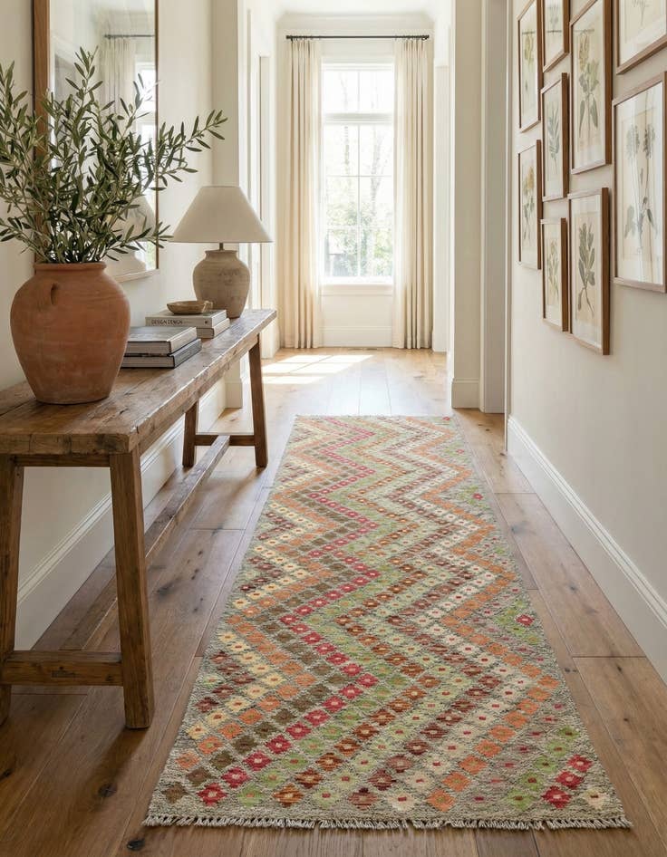 Detail image of 3' x 9' 8  Hand Woven Kilim Modern Wool Runner Rug