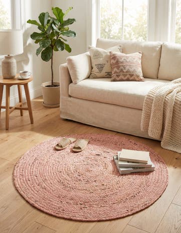 Light Pink Handmade Braided Jute Round Rug