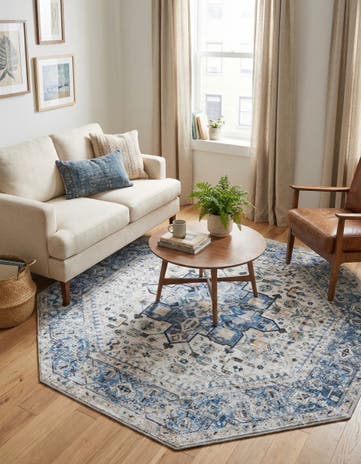 Royal Blue Washable Yara Octagon Rug