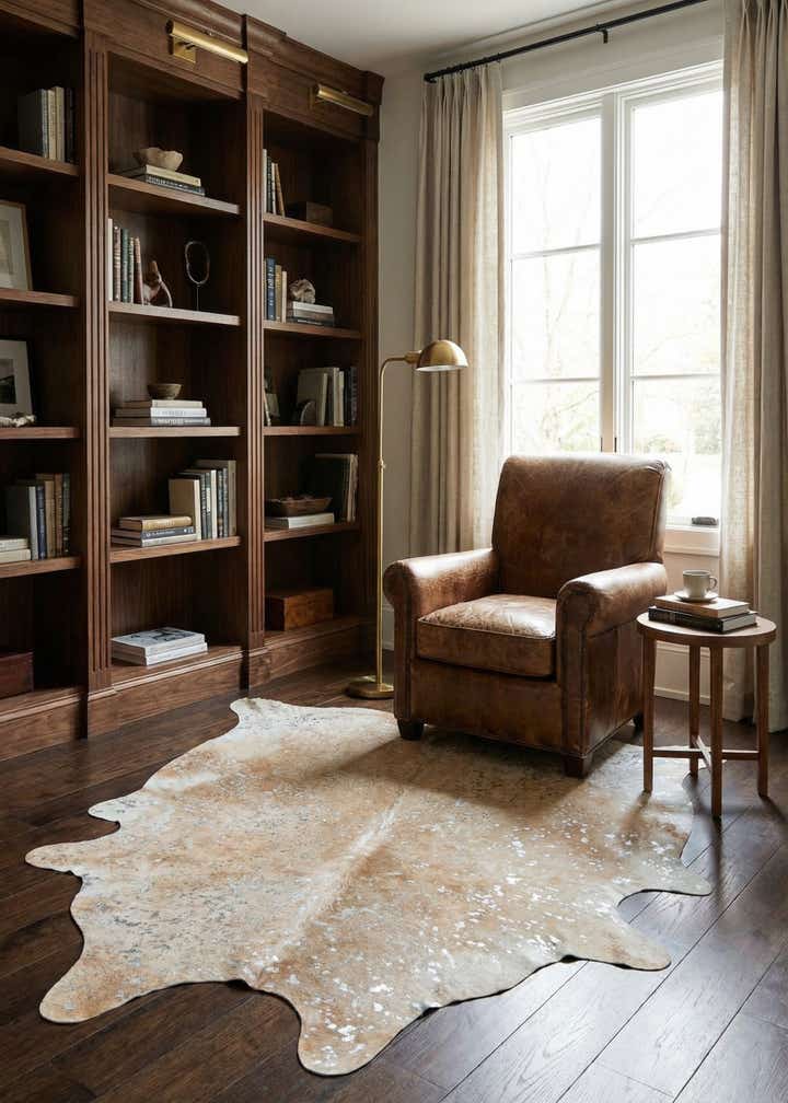6' 4 x 7' 6 Cowhide Leather Freeform Rug