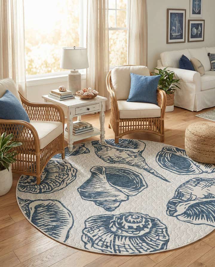 6' x 6' Easy-Clean Coastal Indoor / Outdoor Round Rug