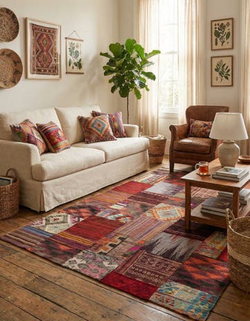 5' 7 x 7' 10 Hand Woven Kilim Patchwork Wool Rug