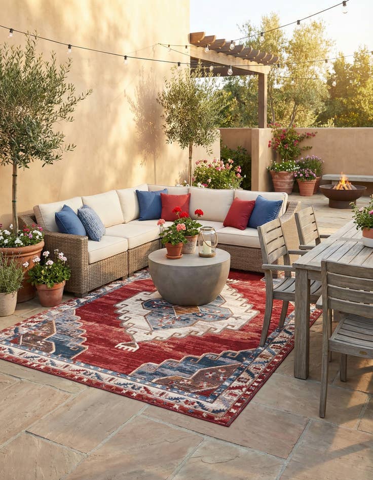 Detail image of 9' x 12'  Washable Traditional Indoor / Outdoor Rug