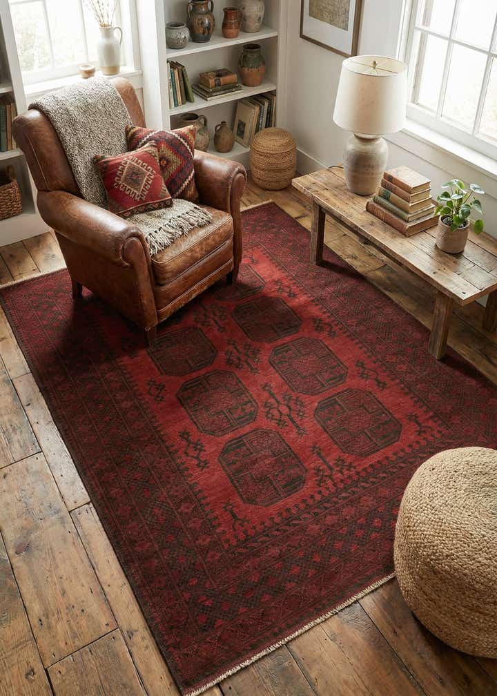 5' x 6' 4 Hand Knotted Afghan Akhche Wool Rug