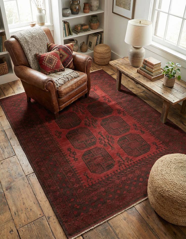 Detail image of 5' x 6' 4  Hand Knotted Afghan Akhche Wool Rug