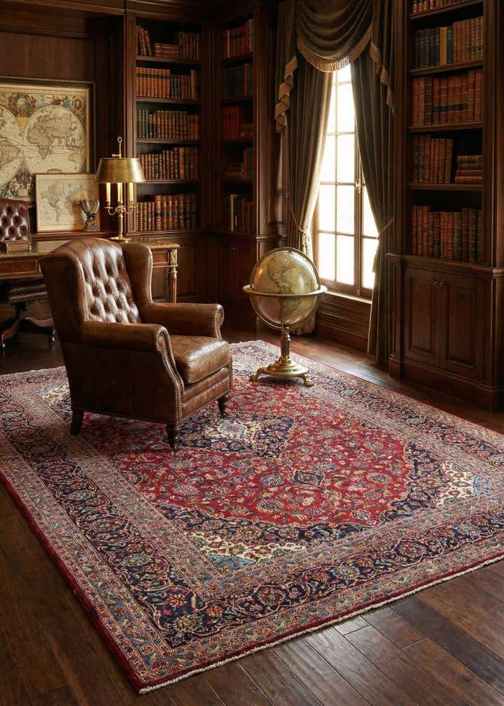 9' 6 x 13' 6 Hand Knotted Kashan Persian Wool Rug