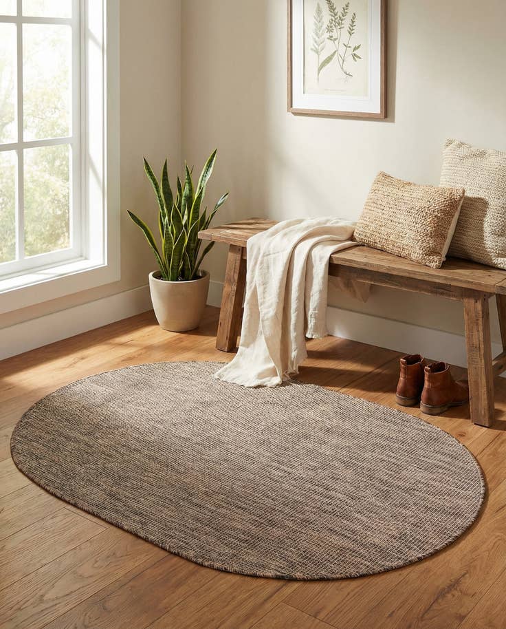 Detail image of 4' 1 x 6' 1 Easy-Clean Solid Indoor / Outdoor Oval Rug