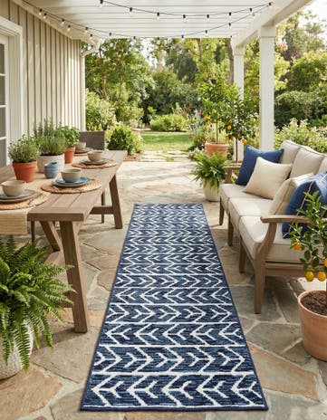 Navy Blue Easy-Clean Sabrina Soto Aston Indoor / Outdoor Runner Rug