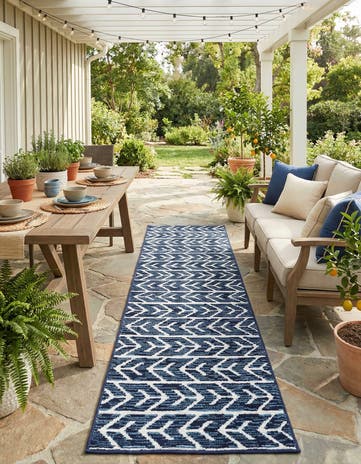 Navy Blue Easy-Clean Sabrina Soto Aston Indoor / Outdoor Runner Rug