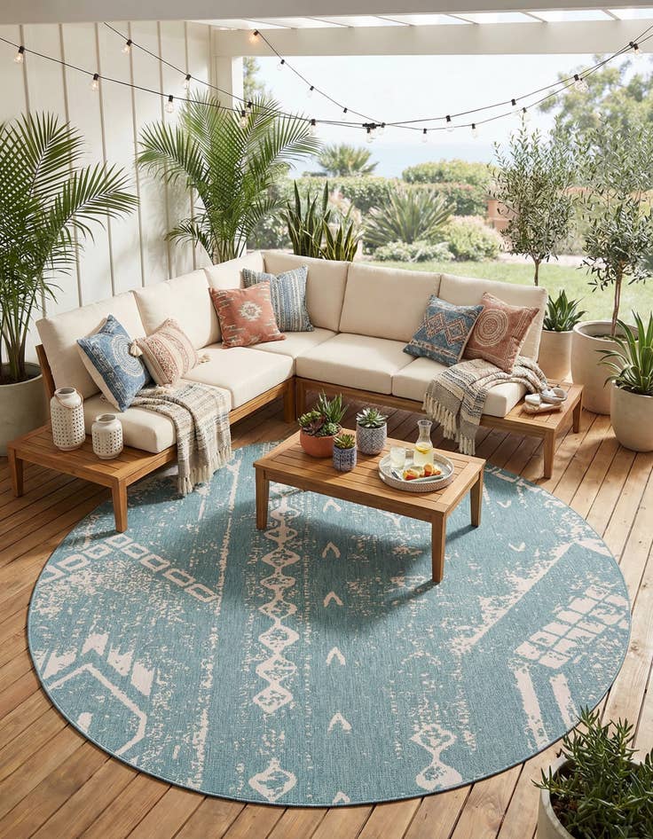 Detail image of 13' x 13' Easy-Clean Bohemian Indoor / Outdoor Round Rug