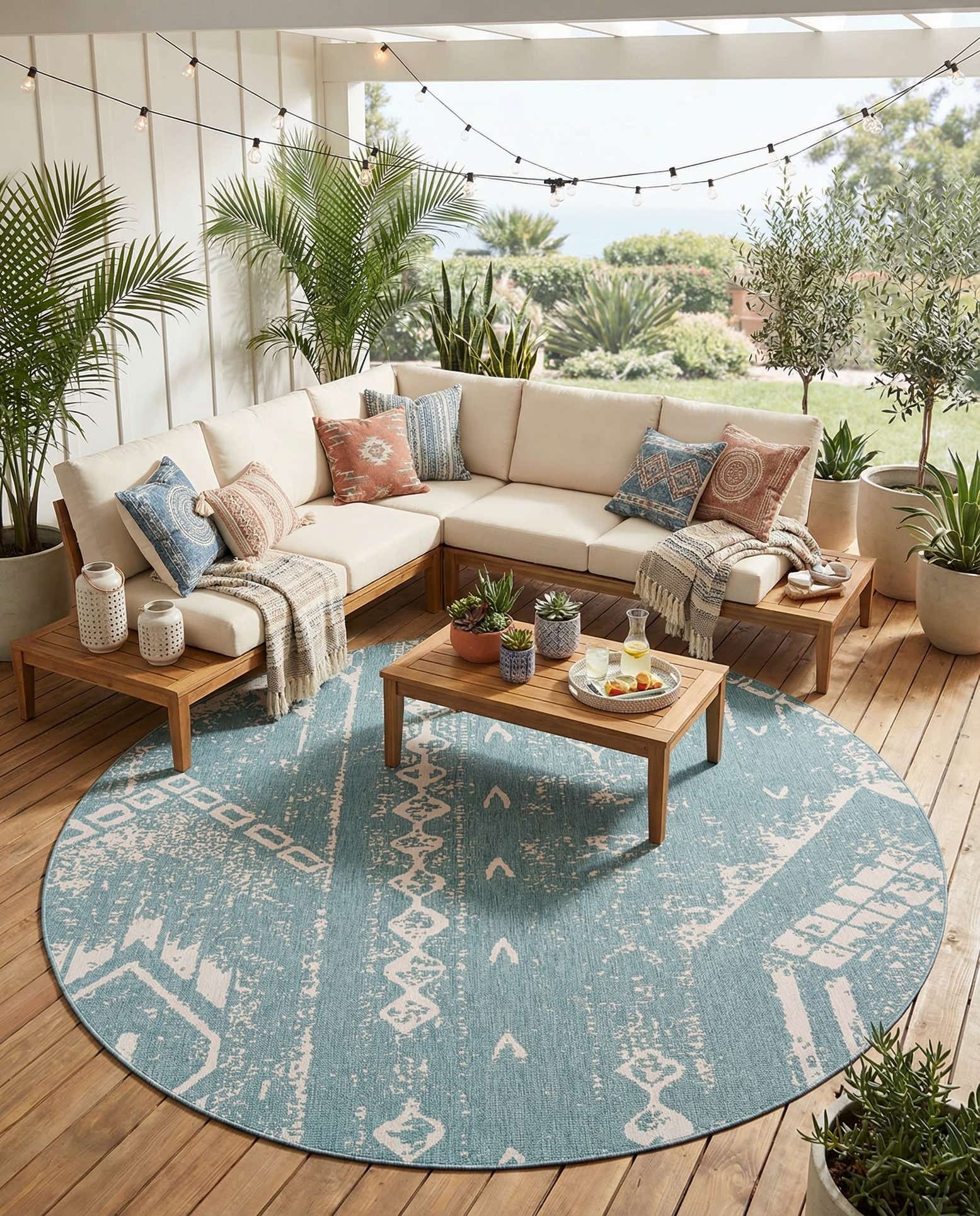 13' x 13' Easy-Clean Bohemian Indoor / Outdoor Round Rug