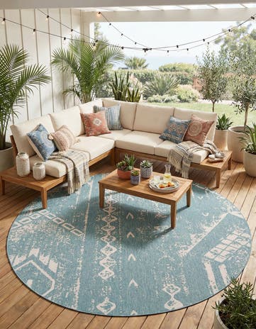 13' x 13' Easy-Clean Bohemian Indoor / Outdoor Round Rug