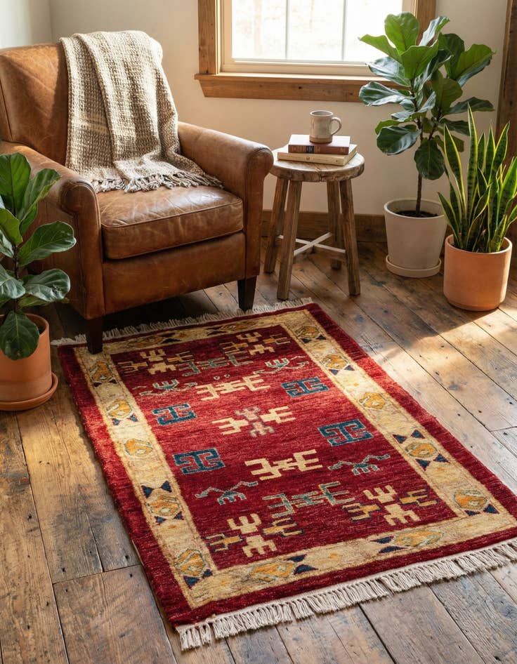 Detail image of 2' 7 x 4'  Hand Knotted Kazak Wool Rug