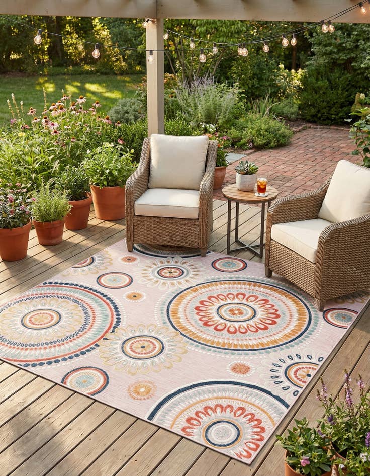 Detail image of 8' 2 x 8' 2 Easy-Clean Botanical Indoor / Outdoor Square Rug