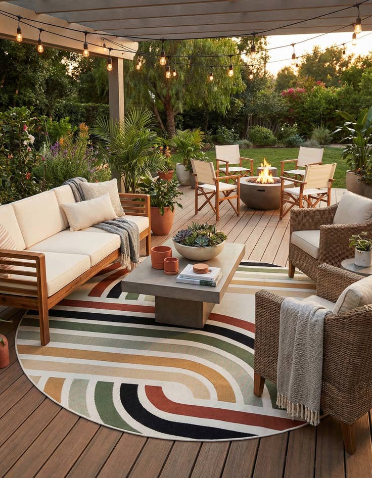 Detail image of 7' 10 x 7' 10 Easy-Clean Modern Indoor / Outdoor Round Rug