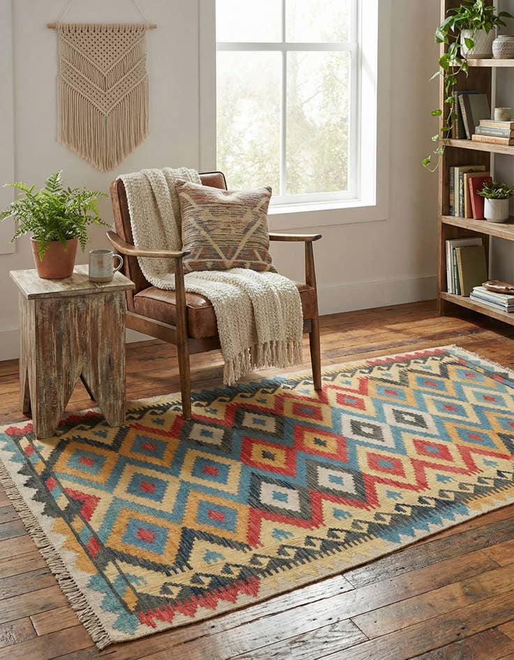 Detail image of 3' 5 x 6' 4  Hand Woven Kilim Maymana Wool Rug