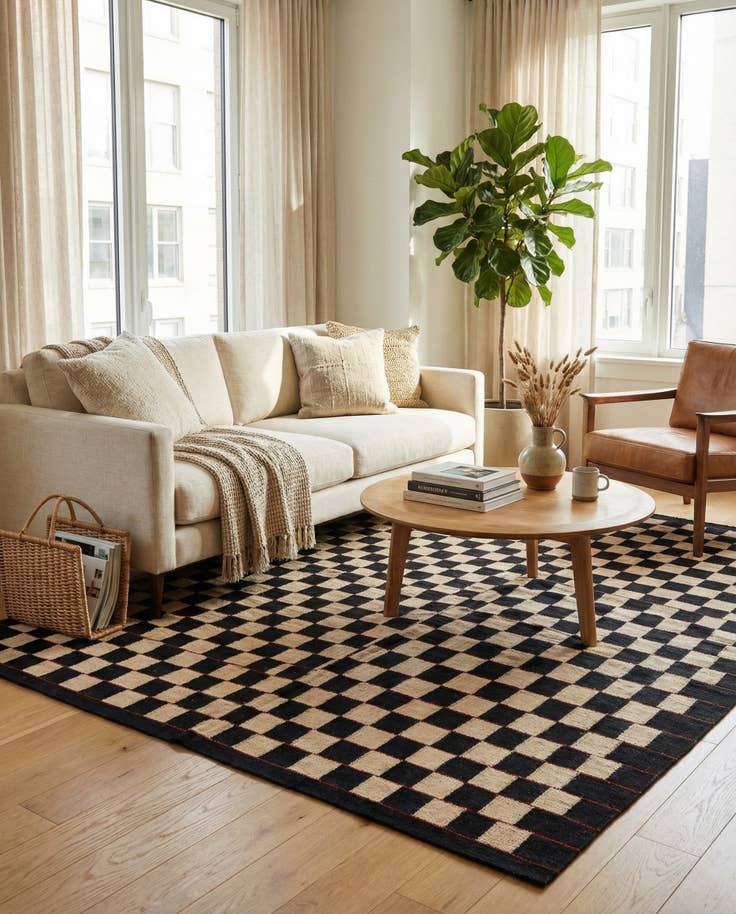 Detail image of 4' 9 x 6' 2 Hand Woven Kilim Modern Wool Rug