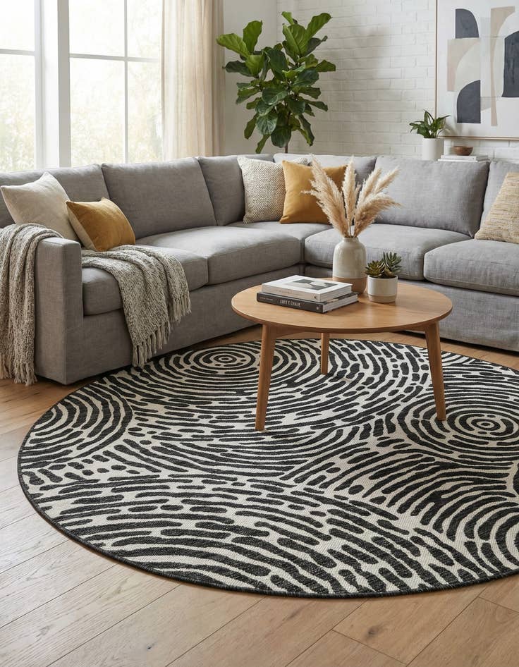 Detail image of  6' x 6'  Washable Modern Indoor / Outdoor Round Rug