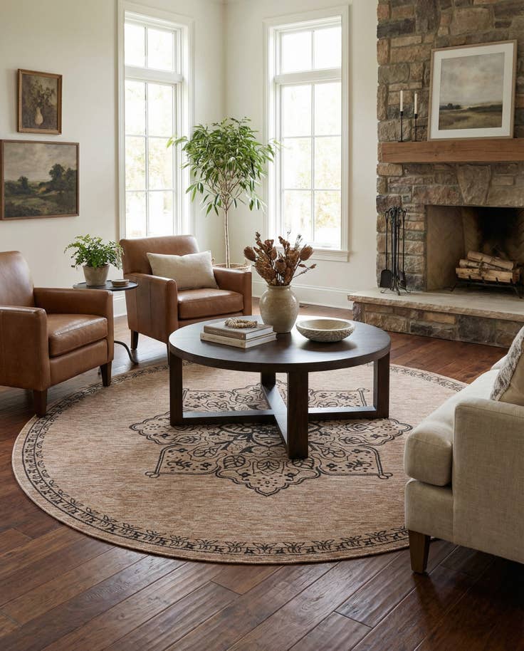 Detail image of 10' x 10' Easy-Clean Traditional Indoor / Outdoor Round Rug