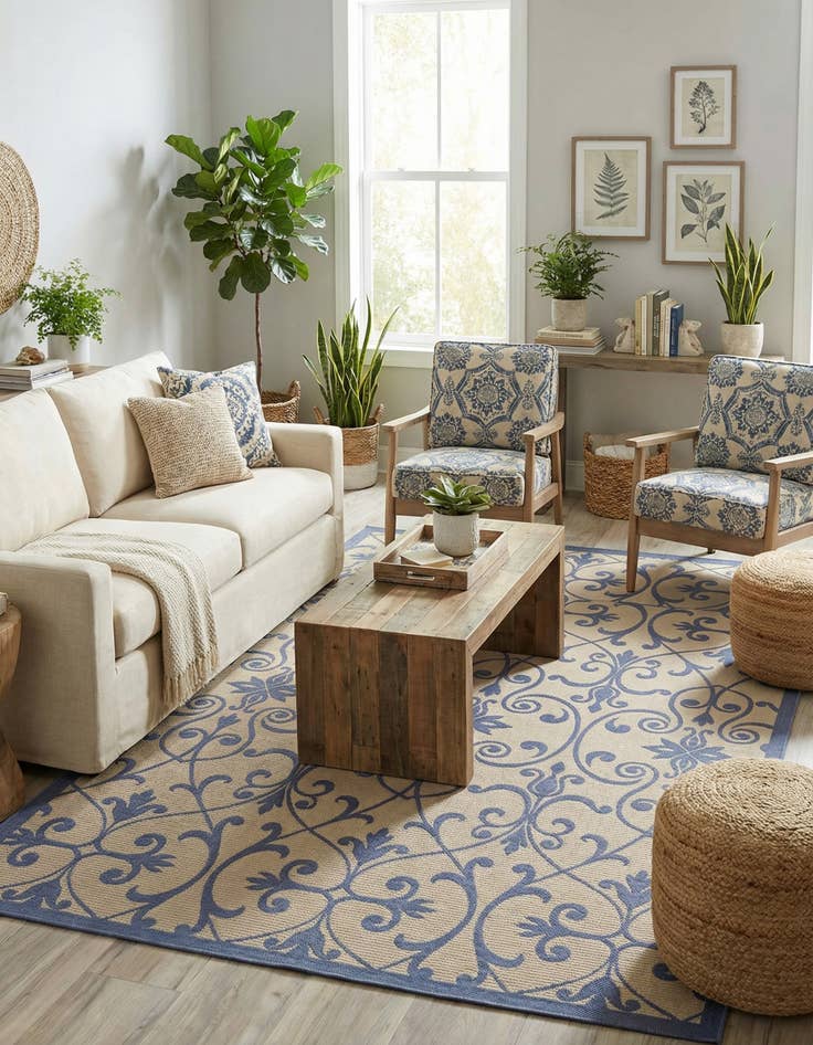 Detail image of 7' x 10'  Washable Botanical Indoor / Outdoor Rug