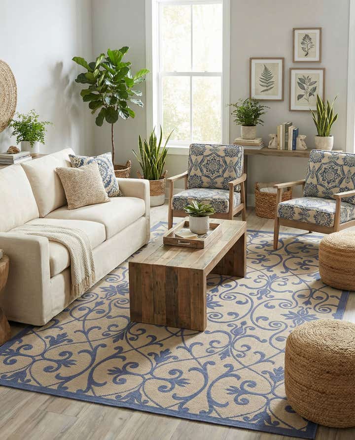 215cm x 305cm Easy-Clean Botanical Indoor / Outdoor Rug