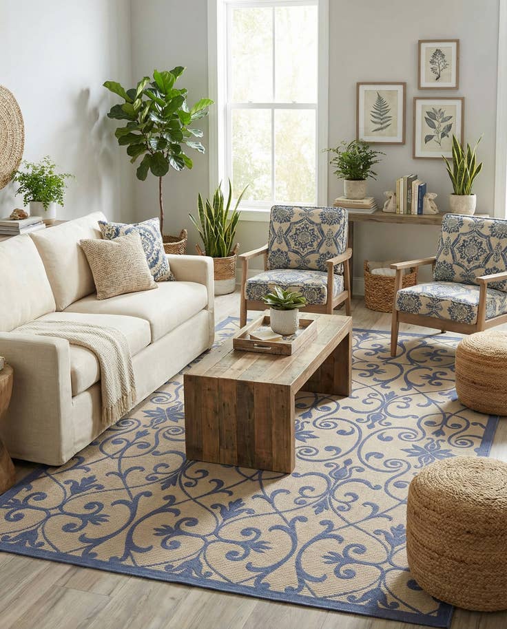 Detail image of 215cm x 305cm Easy-Clean Botanical Indoor / Outdoor Rug