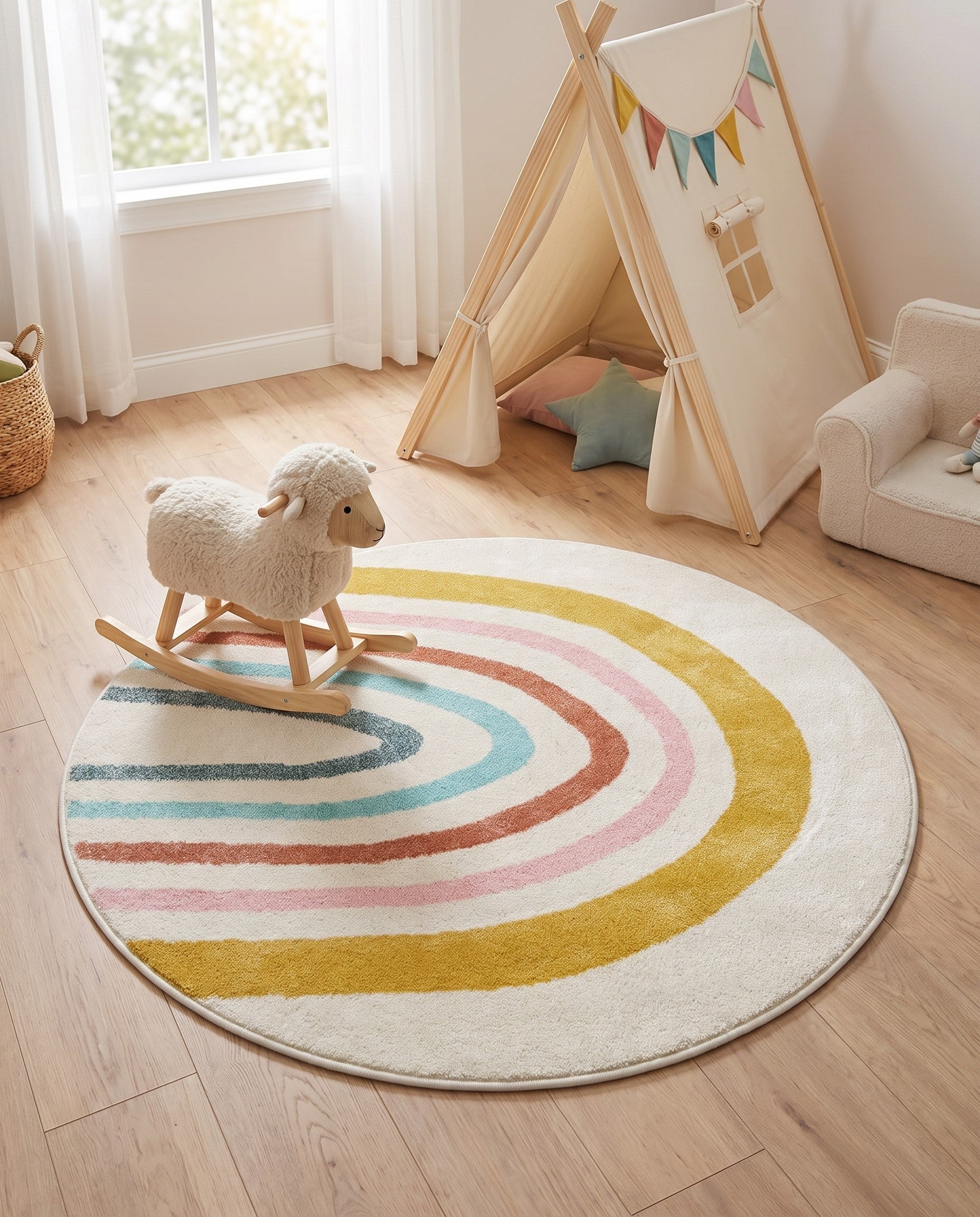 4' 1 x 4' 1 Rainbow Whimsy Kids Round Rug