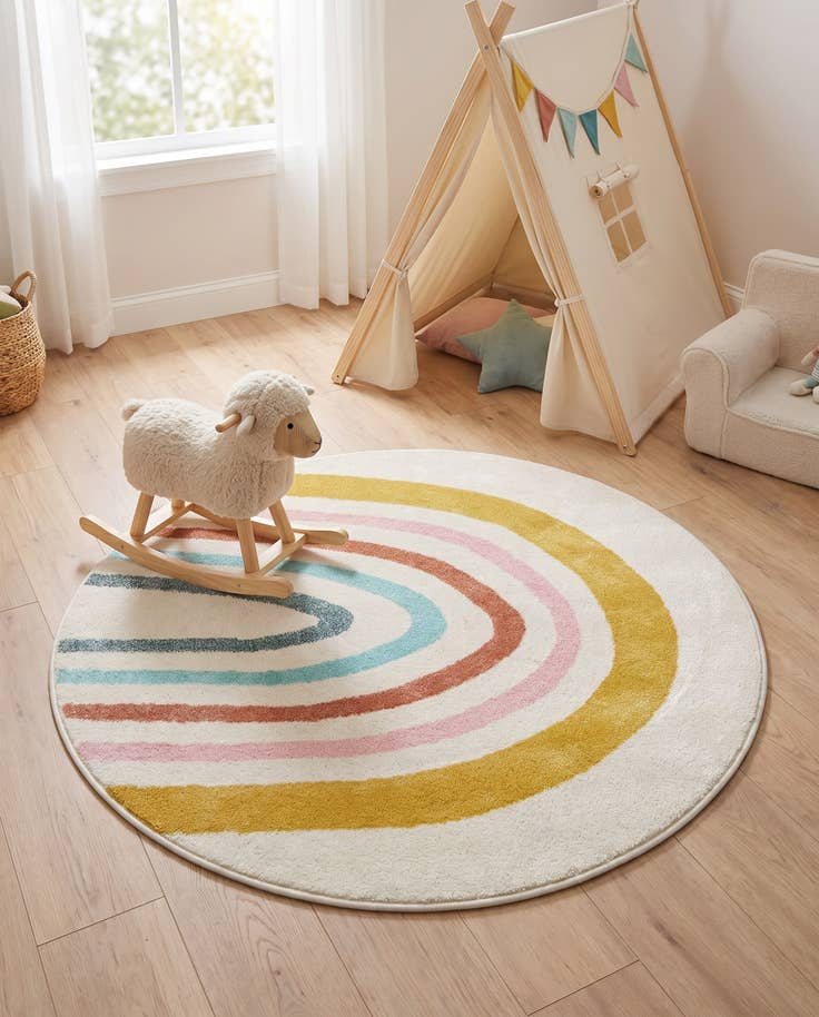 Detail image of 4' 1 x 4' 1 Rainbow Whimsy Kids Round Rug
