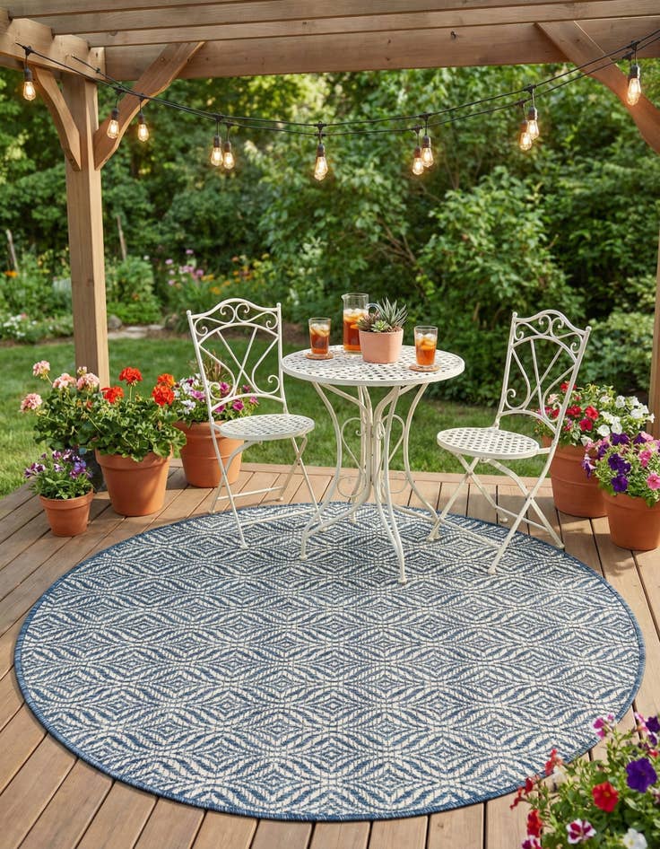 Detail image of 4' x 4'  Washable Trellis Indoor / Outdoor Round Rug