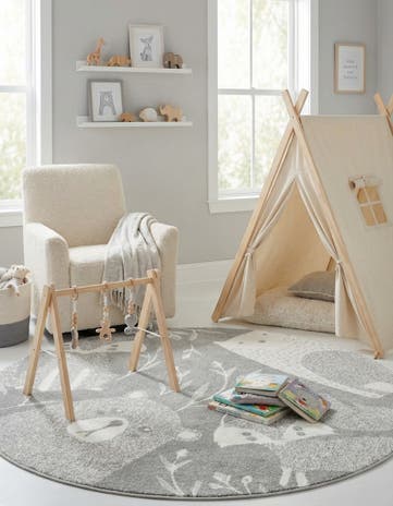 Gray Whimsy Kids Round Rug