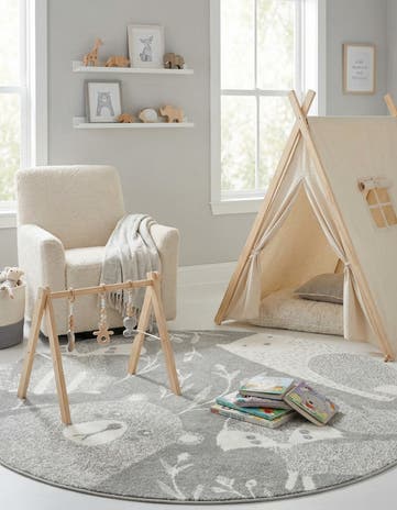 Gray Whimsy Kids Round Rug