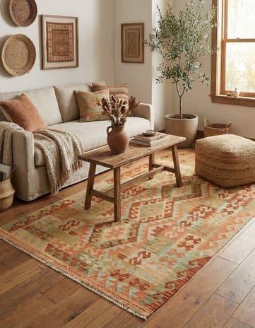 3' 2 x 5' 2 Hand Woven Kilim Waziri Wool Rug