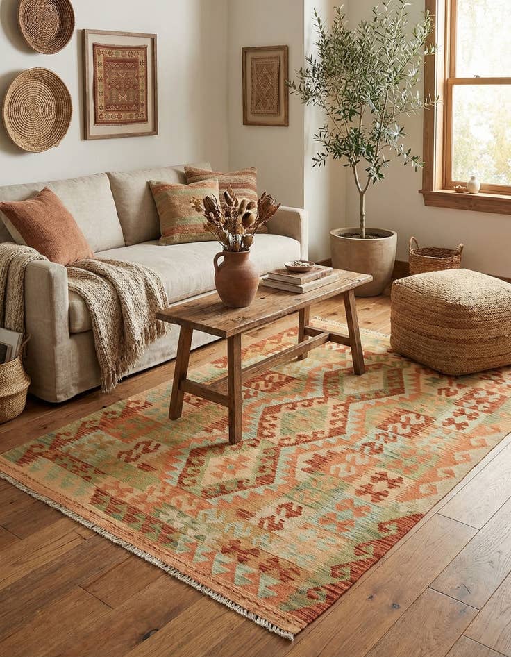 Detail image of 3' 2 x 5' 2  Hand Woven Kilim Waziri Wool Rug