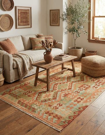 3' 2 x 5' 2 Hand Woven Kilim Waziri Wool Rug