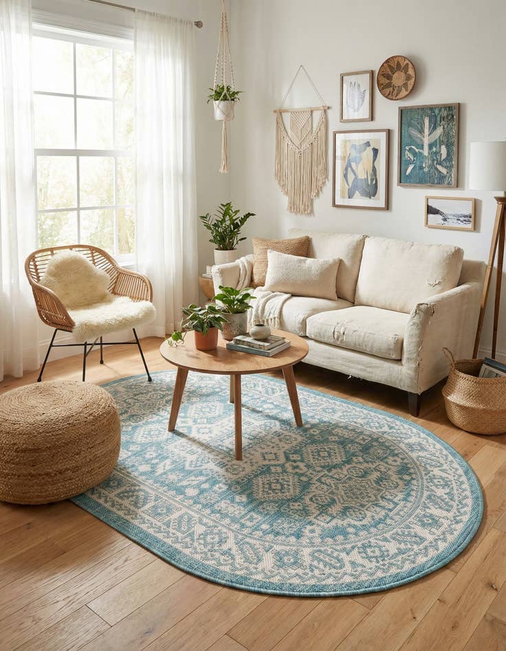 Detail image of 3' x 5' 3  Washable Aztec Indoor / Outdoor Oval Rug