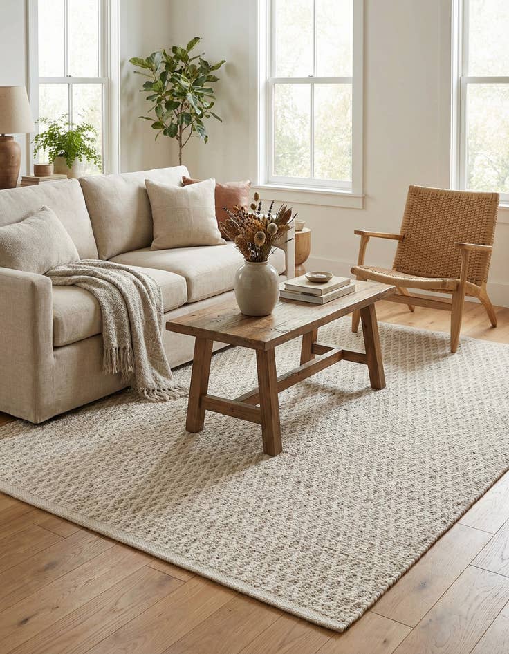 Detail image of 4' 1 x 6' 1  Hand Woven Lattice Wool Rug