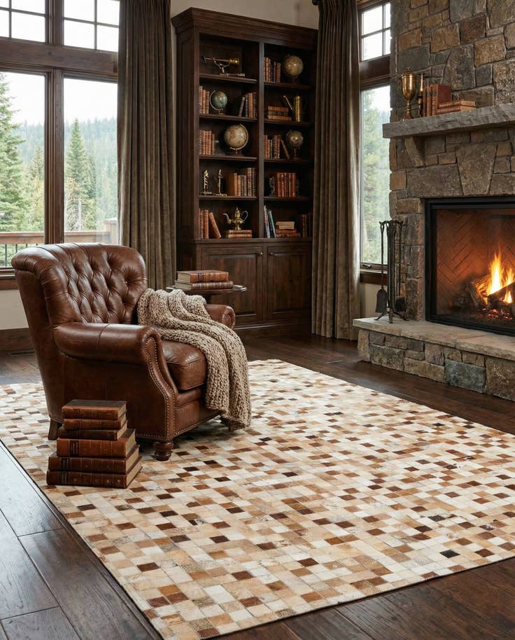 Detail image of 5' x 7' 10 Cowhide Leather Rug