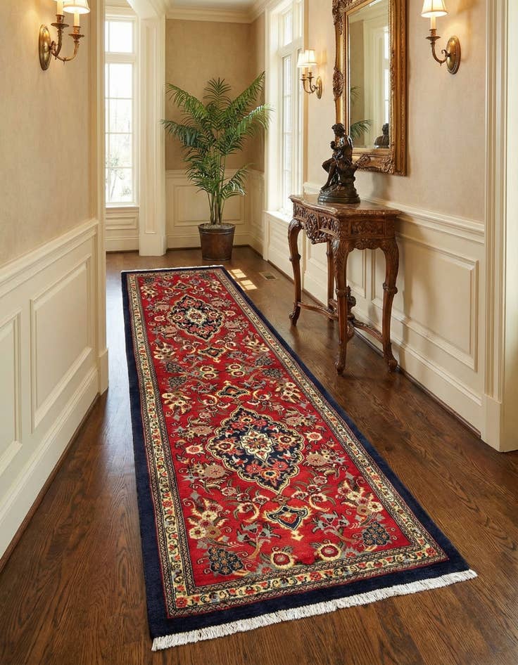 Detail image of  2' 7 x 6' 11  Hand Knotted Qom Persian Runner Rug